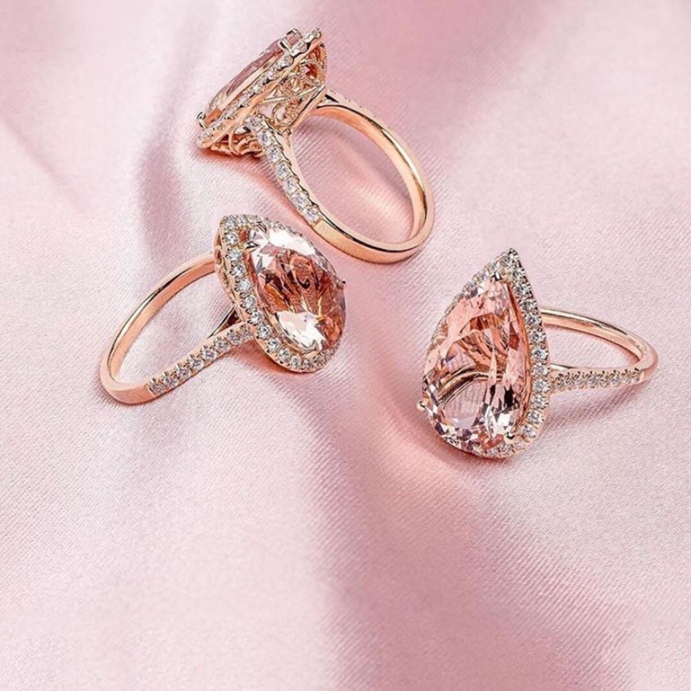 3.44Ct Pear Cut Morganite Solitaire Rose Gold Ring - Picture 1 of 16